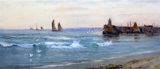 J. Valentine Fishing boats along the coast 9 x 20.5in.